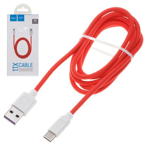 USB кабель Hoco X11, USB тип C, USB тип A, 120 см, 5 А, червоний, білий