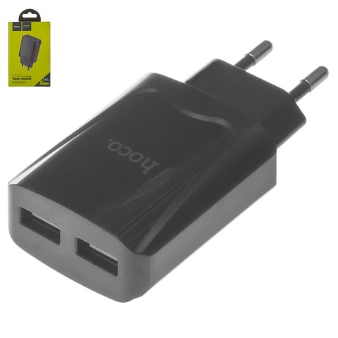 Мережевий зарядний пристрій Hoco C52A, 10,5 Вт, 220 В, 2 USB виходи 5В 2,1А , чорний