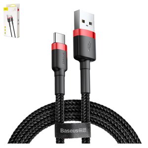 USB кабель Baseus Cafule, USB тип C, USB тип A, 300 см, 2 A, чорний, в нейлоновому обплетенні, #CATKLF U91