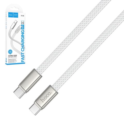 USB кабель Hoco X125, 2xUSB тип C, 100 см, 60 Вт, белый, плоский, в нейлоновой оплетке, #6942007671699