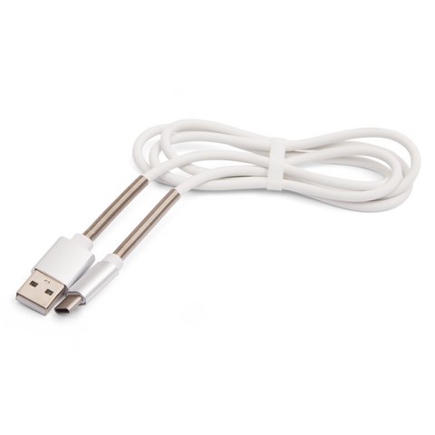 USB Cable, USB type A, USB type C, 100 cm, white, spring 