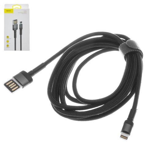 USB Cable Baseus Cafule, USB type A, Lightning, 200 cm, 1.5 A, black, nylon braided  #CALKLF HG1