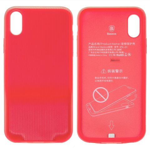 Case Baseus compatible with iPhone X, red, with adaptor Lightning to Dual Lightning 2 in1  #WIAPIPHX VI09