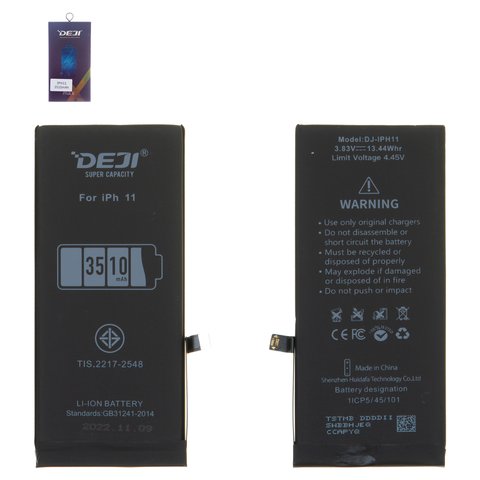 Battery Deji compatible with Apple iPhone 11, Li ion, 3.83 V , 3510 mAh, High Capacity, original IC 