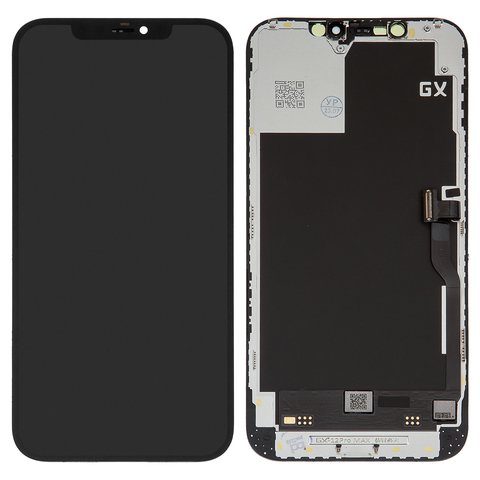 Дисплей для iPhone 12 Pro Max, черный, с рамкой, HC, с пластиками камеры и датчика приближения, OLED , OEM hard, GX