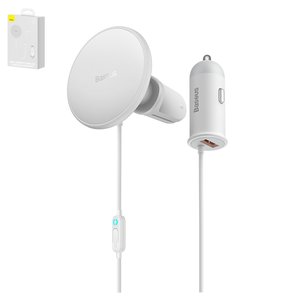 Car Charger Baseus CW01 Magnetic, white, with cable, with button, 40 W, 1 output, 12 24 V  #SUCX040002