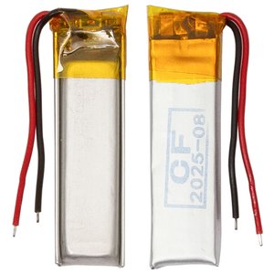 Battery 350829, 28 mm, 8 mm, 2.9 mm, Li ion, 3.7 V, 50 mAh, with controller 