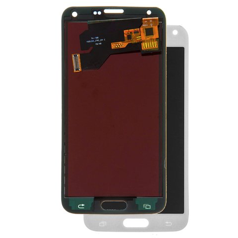 Pantalla LCD puede usarse con Samsung G900 Galaxy S5, blanco, con ajuste de brillo, sin marco, Copy, TFT