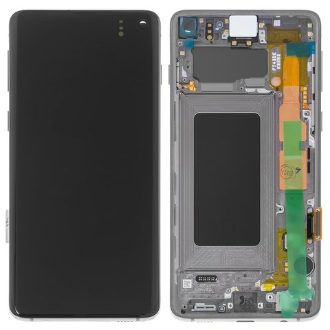Pantalla LCD puede usarse con Samsung G973 Galaxy S10, negro, con marco, Original, empaque industrial, #GH82 18850A GH82 18835A