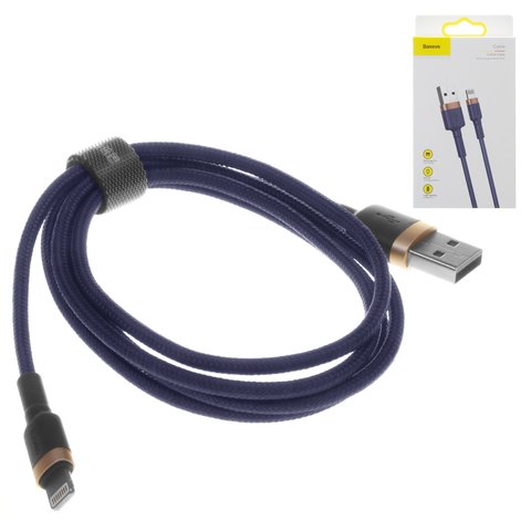 Cable USB Baseus Cafule, USB tipo A, Lightning, 100 cm, 12 W, 2.4 A, dorado, azul, #CALKLF BV3