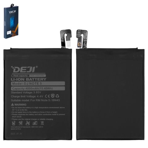 Batería Deji BN45 puede usarse con Xiaomi Redmi Note 5, Li ion, 3.85 V, 4000 mAh