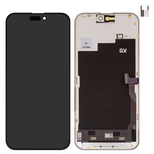 Pantalla LCD puede usarse con iPhone 15 Pro Max, negro, con marco, HC, sin microchip, AMOLED , GX OEM soft, 120Hz