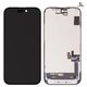 Pantalla LCD puede usarse con iPhone 15, negro, con marco, HC, sin microchip, (AMOLED), DD-OLED soft