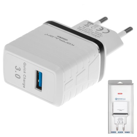 Мережевий зарядний пристрій Konfulon C32Q, Quick Charge, 220 В, USB вихід 5В 2,4А 9В 2А 12В 1,5А , білий