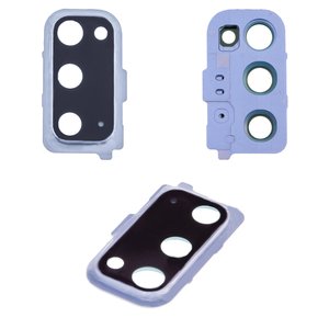 Скло камери для Samsung G980 Galaxy S20, синє, з рамкою, cloud blue