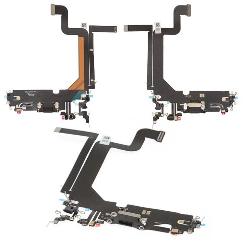 Шлейф для iPhone 14 Pro Max, коннектора зарядки, черный, с микрофоном, с компонентами, HC