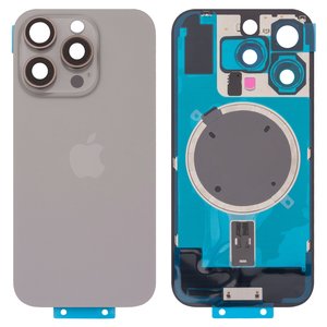 Задняя панель корпуса для iPhone 16 Pro, серая, со стеклом камеры, Original PRC , natural titanium