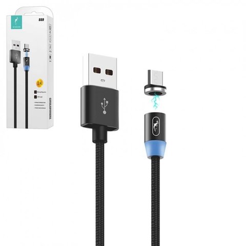 USB кабель SkyDolphin S59V Magnetic, USB тип A, micro USB тип B, 100 см, 2,4 А, чорний, магнітний